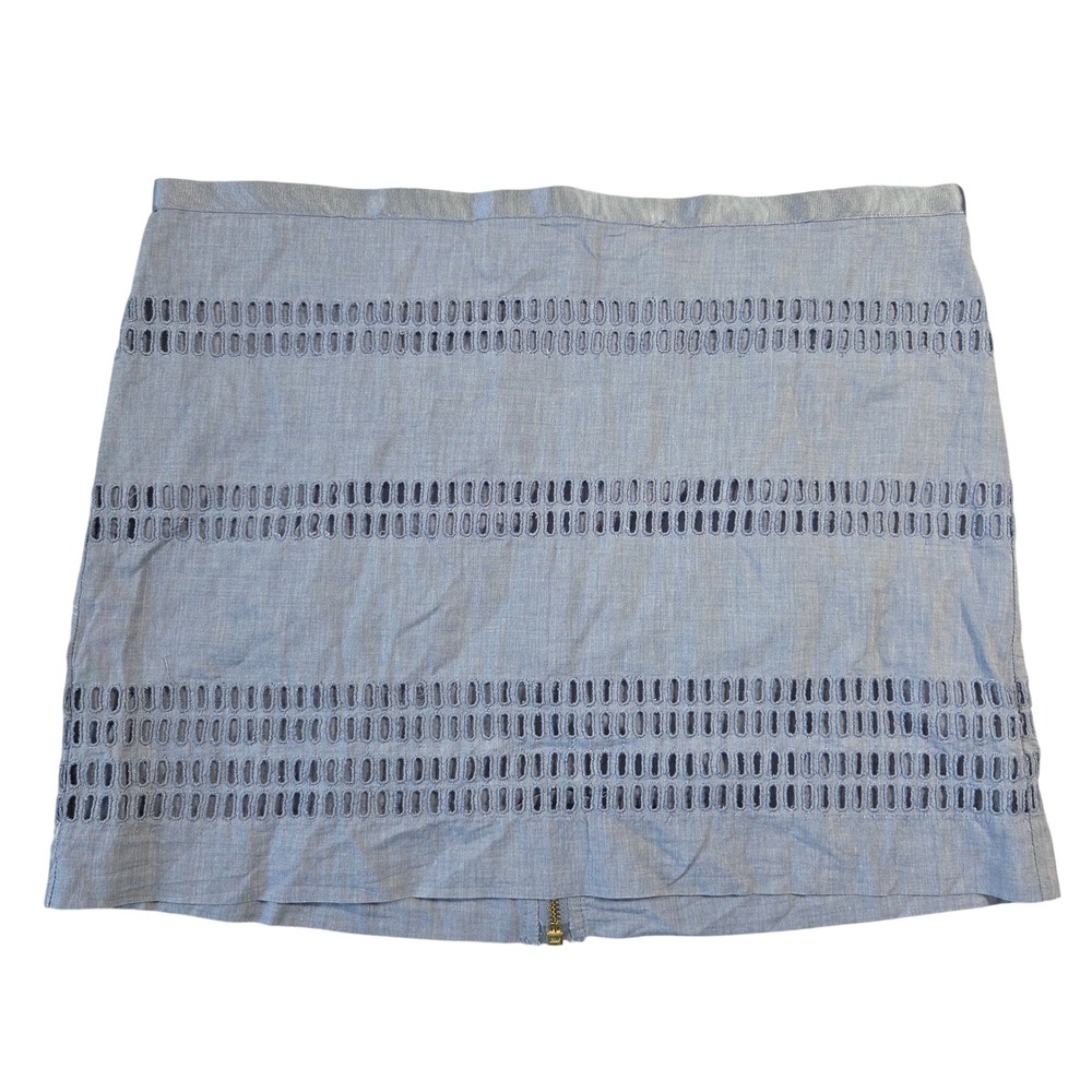 Gap Womens Light Blue Eyelet Embroidered Cotton Mini Skirt Size 8 Gold Zipper